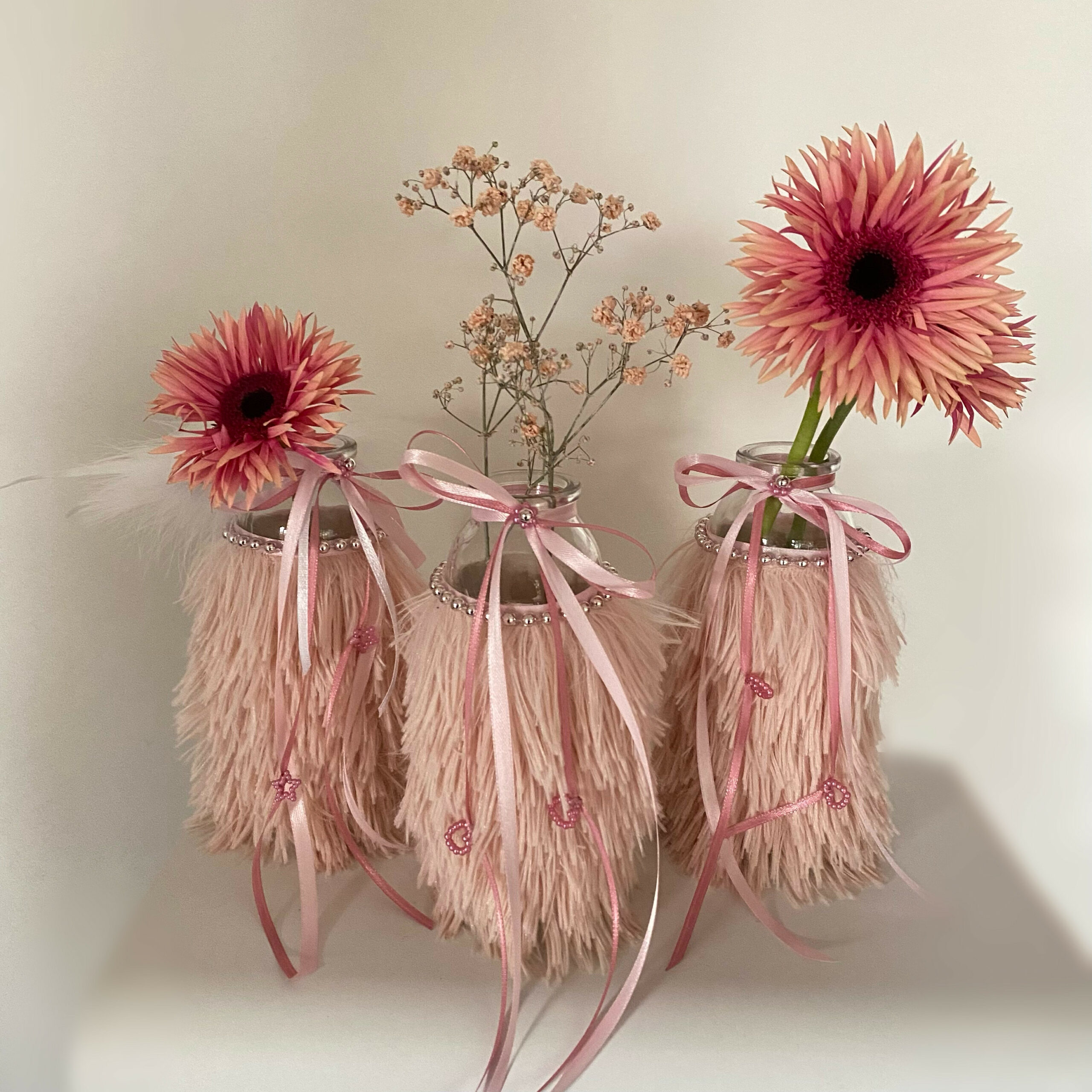 Vase im Plüschmantel: "DIVA/ANGEL" (rosa)